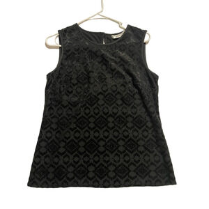 Kasper Sleeveless Burnout Blouse S Black Textured Geometric Quiet Luxury - EUC